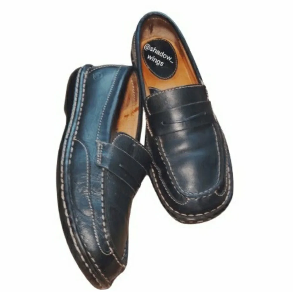 Vintage Born Women's Black Penny Loafers / Size 7.5 Square Toe Slip On Shoes
